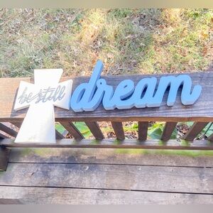 Wooden Cross and Dream Sign Home Farmhouse Decor Inspirational Religious EUC